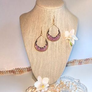 New Purple Gold colored wire work beaded earrings